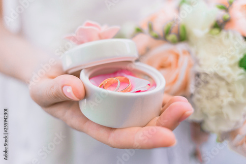 Wedding rings in box close up