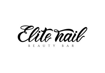Hand lettering Elite nail beauty bar. Vector logo. Modern Calligraphy.