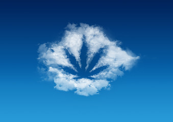 Cannabis in the form of a cloud in the blue sky