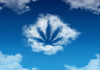 Cannabis in the form of a cloud in the blue sky - 255943993