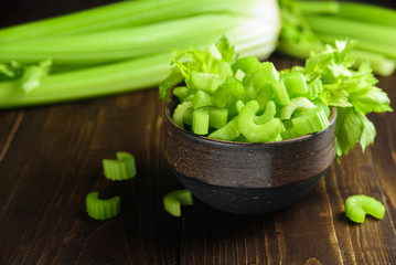 Cutted celery sticks in bowl