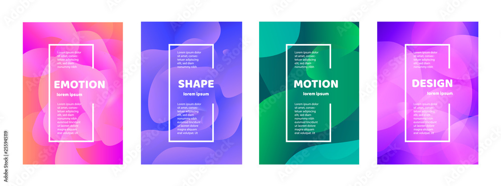 Poster set of modern abstract vector banner. flat geometric colorful liquid shape. colored design template 
