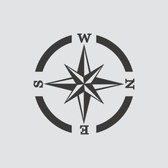 Compass icon isolated of flat style. Vector illustration.