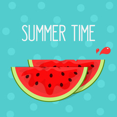 Summer time. Slices of juicy ripe watermelon on a blue background. Cartoon Icon. Banner
