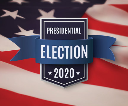 2020 presedential election background template. Badge with blue ribbon.