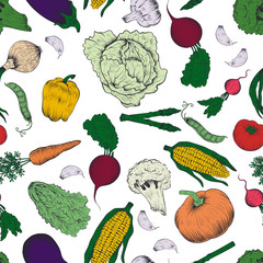 Vegetables seamless pattern, vegan, organic, vector