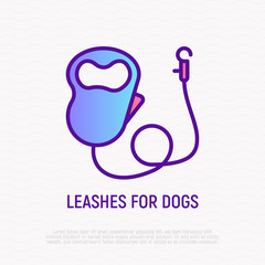 Retractable leash with carabiner for dog thin line icon. Pet accessory. Modern vector illustration for pet shop.