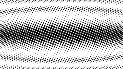 Halftone gradient pattern. Abstract halftone dots background. Monochrome dots pattern. Grunge texture. Pop Art, Comic small dots. Wave twisted dots. Banner with space. Template for cover, card, flyer