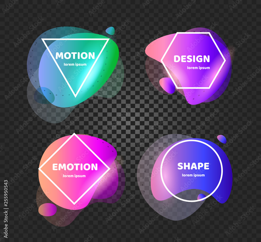 Poster Abstract background shapes. Vector banner unusual modern design. Gradient pattern style. Flow. Vector illustration on black background