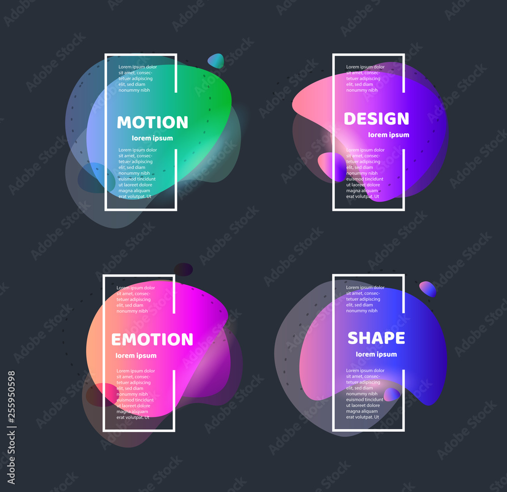 Poster Abstract background shapes. Vector banner unusual modern design. Gradient pattern style. Flow. Vector illustration on black background