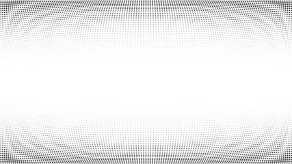 Halftone gradient pattern. Abstract halftone dots background. Monochrome dots pattern. Grunge texture. Pop Art, Comic small dots. Wave twisted dots. Banner with space. Template for cover, card, flyer