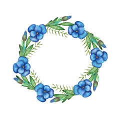 Hand drawn watercolor illustration. Wreath with botanical spring leaves. Greenery. Floral Design elements. Perfect for wedding invitations, cards, prints, posters