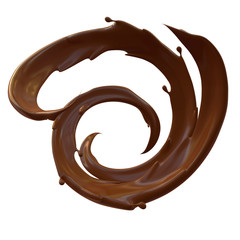 Realistic melted chocolate splashes swirl isolated. 3d render