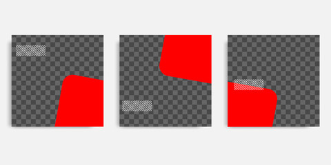 Minimal design background vector illustration in black red white frame color. Editable square abstract vintage, geometric strip line shape banner template for social media post, stories, story, flyer.