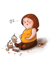 glutton, eats a lot, likes sweet, sweet tooth, illustration for cartoons