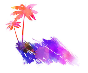 Abstract watercolor travel background with palms