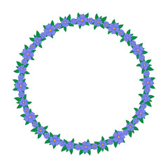 Blue flowers round frame. White background. Space for text. Vector illustration