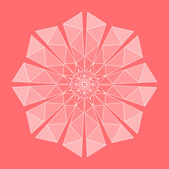 Abstract polygonal flower on living coral background. Geometric vector illustration. Trendy color 2019 year.