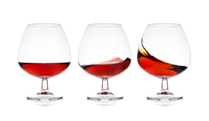 Elegant glasses with brandy cognac alcohol drink