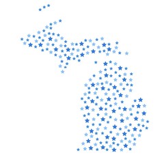 Michigan U.S. state map background with blue stars of different sizes vector illustration eps