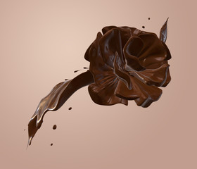 Chocolate splash in shape of flower isolated. Chocolate flower clipart. 3d render