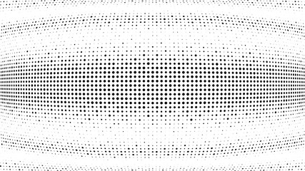 Halftone gradient pattern. Abstract halftone dots background. Monochrome dots pattern. Grunge texture. Pop Art, Comic small dots. Wave twisted dots. Banner with space. Template for cover, card, flyer