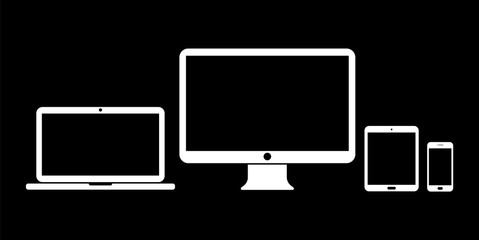 Smartphone, tablet, laptop and computer. Device icons. Vector illustration.