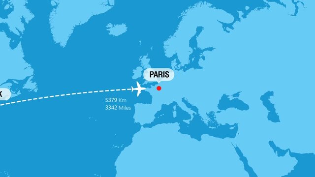 New York to Paris Flight Travel Route
