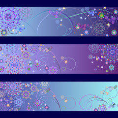 Beautiful winter background with snowflakes.Vector set of 3 -  horizontal banners.