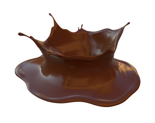 Chocolate splash in shape of crown isolated on white background, realistic 3d render, clipart