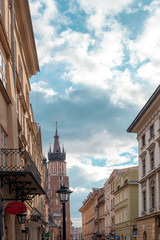 Fototapeta na wymiar Cityscape and St. Marys Basilica in Krakow old town, Poland