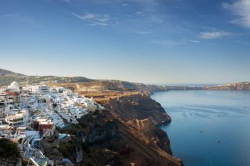 View of Santorini coastline with white village. Greece