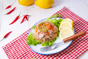 tasty aspic with pork knuckle and pork legs