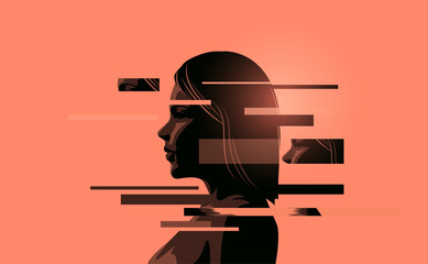 Fototapeta A women coping with stress, mental health. Mindfulness concept vector illustration. obraz