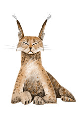 calm lynx, wild animal cat, big cat illustration for children, logo lynx © Sofia