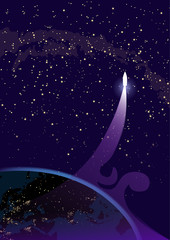 Start the spacecraft from the earth and flying up.