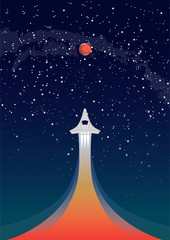 Mars exploration, rocket flies up, Vector Concept. 