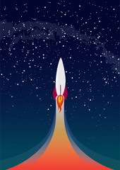 Rocket launch into space,  rocket flies up, Vector Concept. 