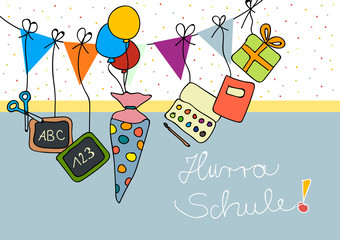 Karte zur Einschulung Schulanfang Erstklässler Hurra Schule