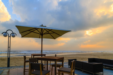Fototapeta na wymiar umbrella and beautiful sand beach