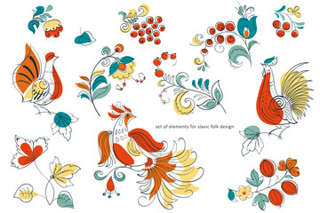 Elements of Slavic Folk Traditional Ornate