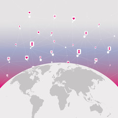 Global Social networks, contacts of people around the world. Map of the world and global network 