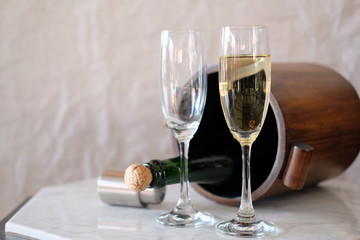 Champagne glass on table