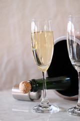 Champagne glass on table