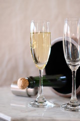 Champagne glass on table