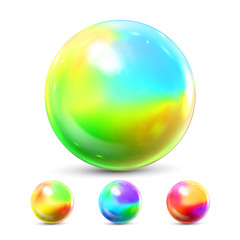 Sphere Ball Vector. Orb Shining. Glow Crystal. Smooth Blank. Web Icon. Glossy Shine Icon. Holographic, Gradient. 3D Realistic Illustration