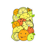 Citrus fruits characters vector doodle drawing