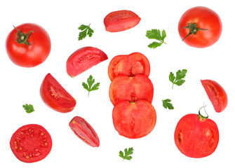 Tomato sliced isolated on white, top view, cut out