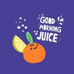 Kawaii orange, mandarin hand drawn flat character