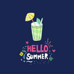 Hello summer hand drawn flat vector lettering